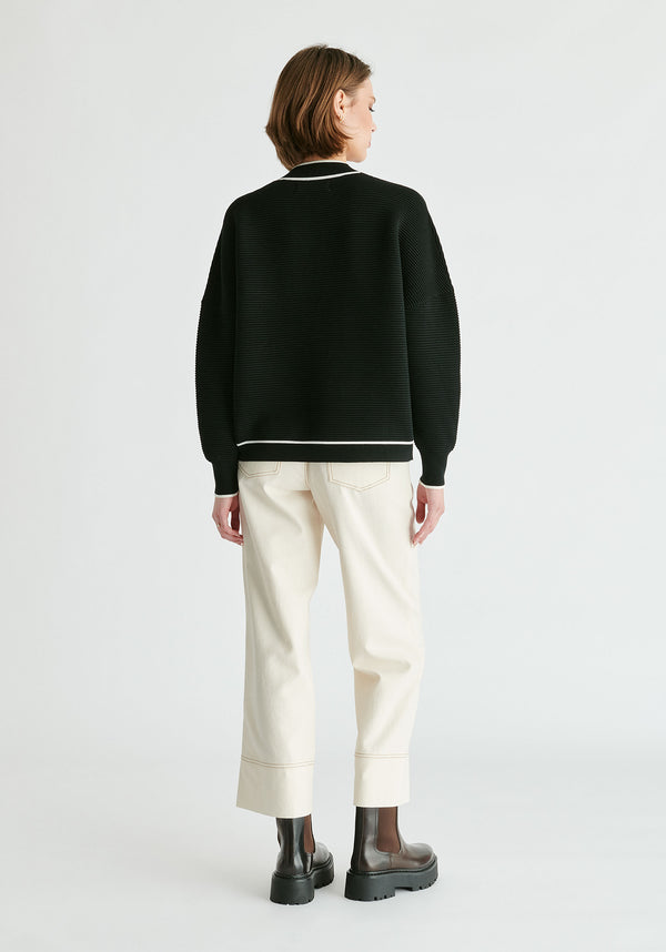 Ribbed Cardigan with Contrast Trim